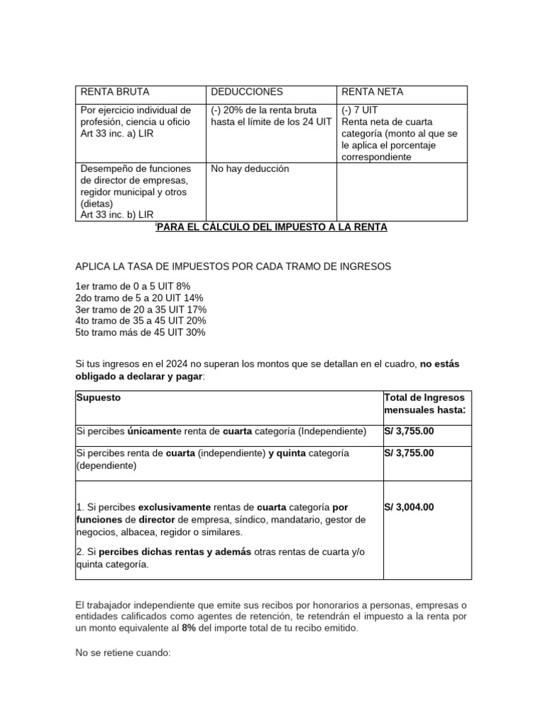 Cálculo Del Impuesto A La Renta en RH | PDF | Finanzas y dinero