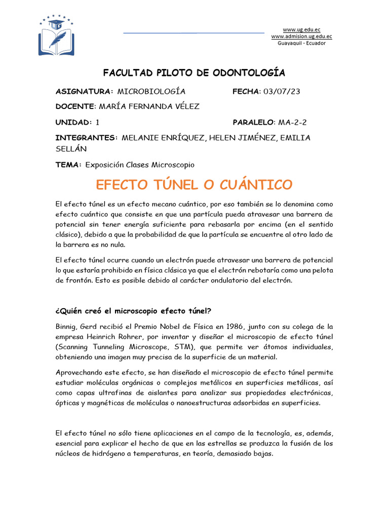 Efecto Tunel o Cuantico | PDF | Túnel cuántico | Microscopio de efecto ...
