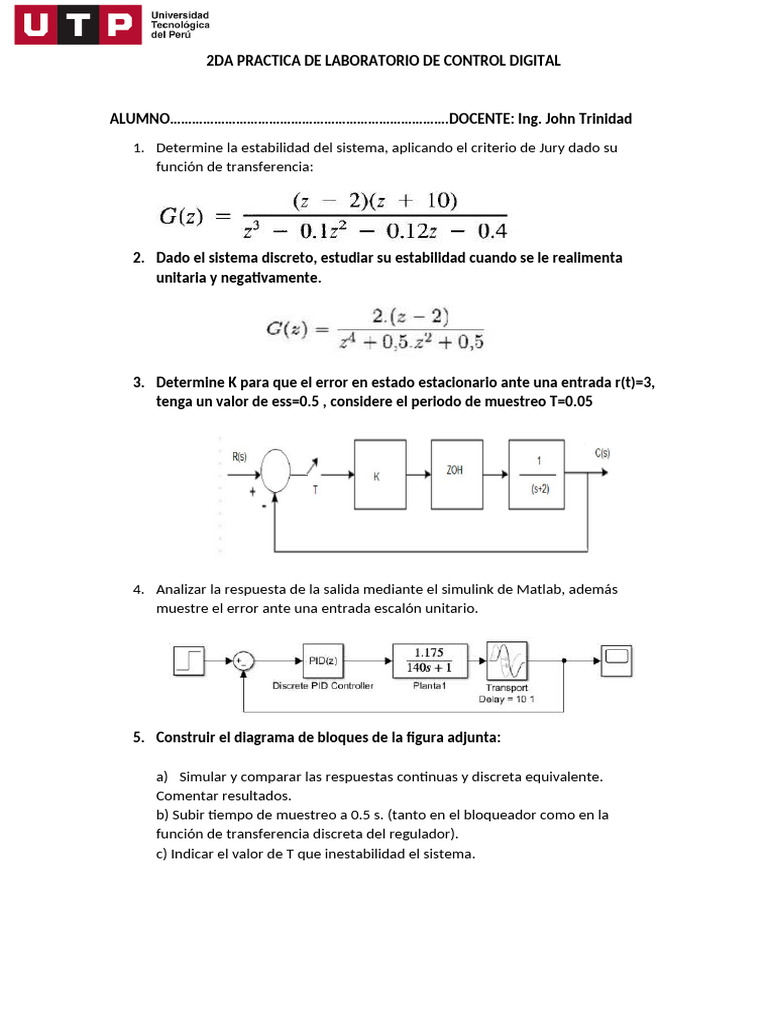 2da Practica de Laboratorio de Control Digital 2024 Ii | PDF | Tecnología