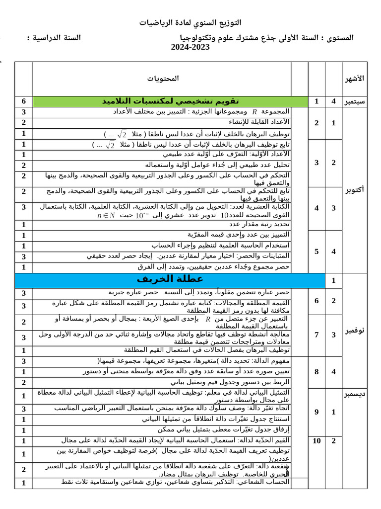 السنة الأولى جذع مشترك علوم وتكنولوجيا | PDF