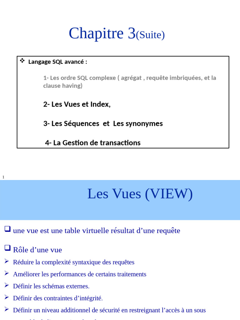 SQL Avancé : Vues, Index et Transactions | PDF | SQL | Index de base de ...