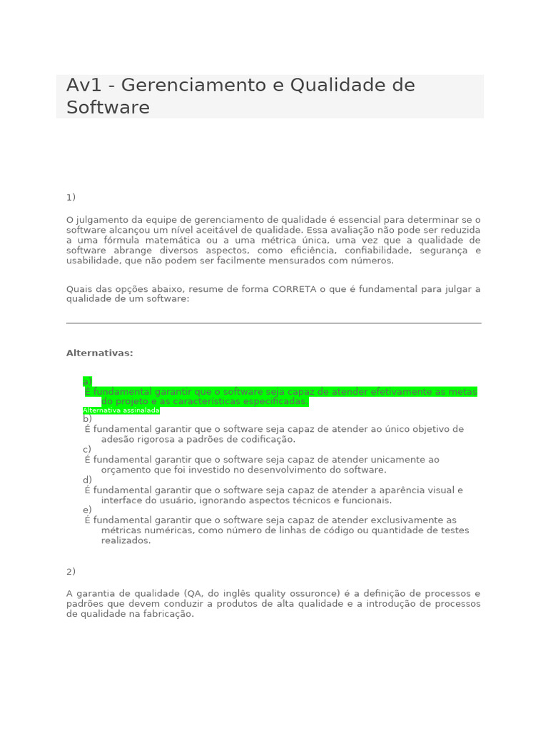 Gerenciamento e Qualidade de Software | PDF | Testes de software ...