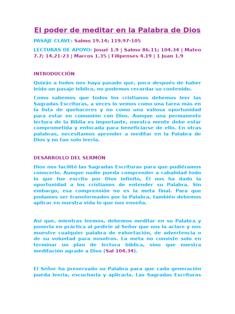 El Poder de Meditar en La Palabra de Dios | PDF | Dios | Oración