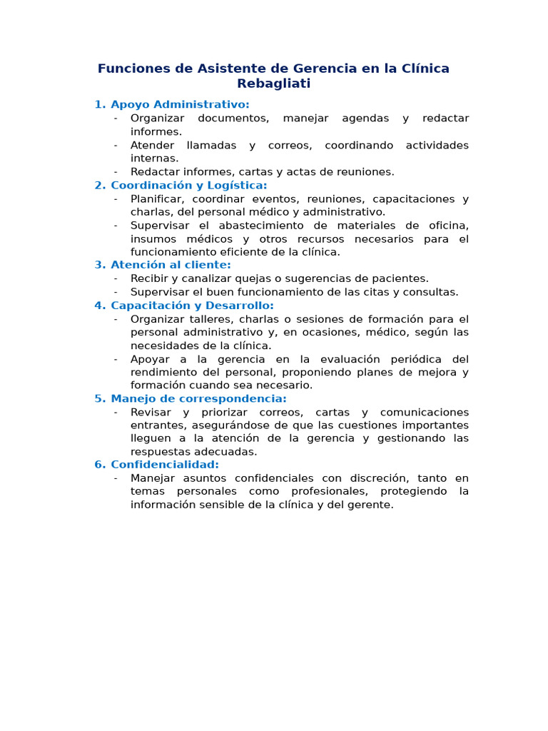 Funciones del Asistente de Gerencia Clínica | PDF