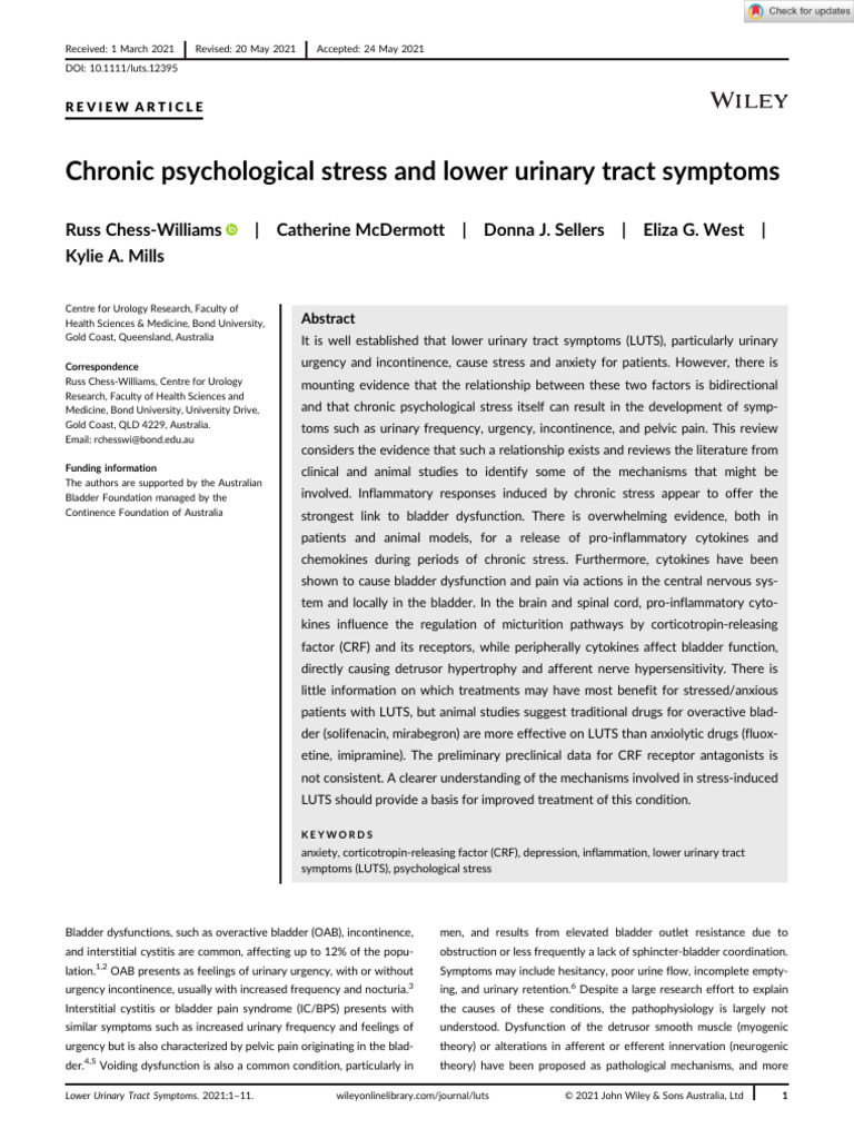 Chronic Psychological Stress and Lower Urinary Tract Symptoms | PDF ...