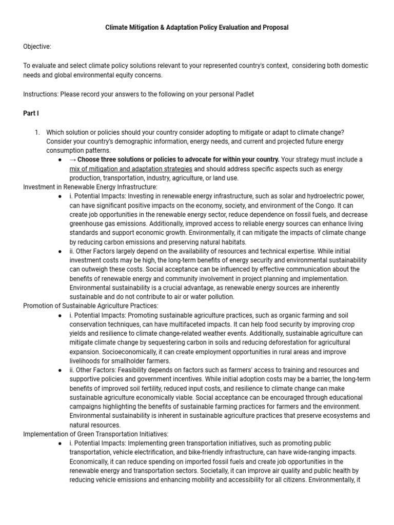 Climate Policy Solutions for Mitigation | PDF | Climate Change ...