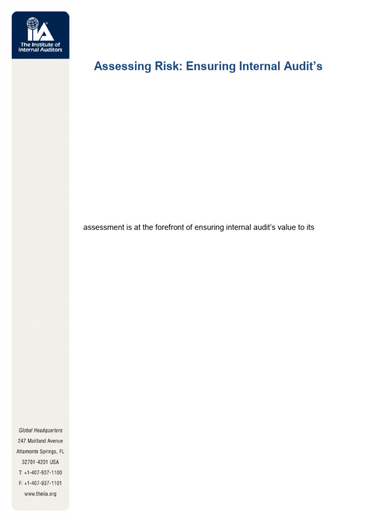 Assessing Risk - Ensuring Internal Audit's Value | PDF | Internal Audit ...