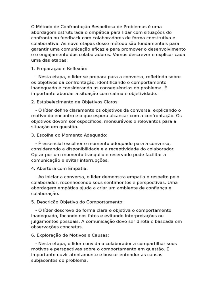 Método de Confrontação Respeitosa em 9 Etapas | PDF | Liderança ...