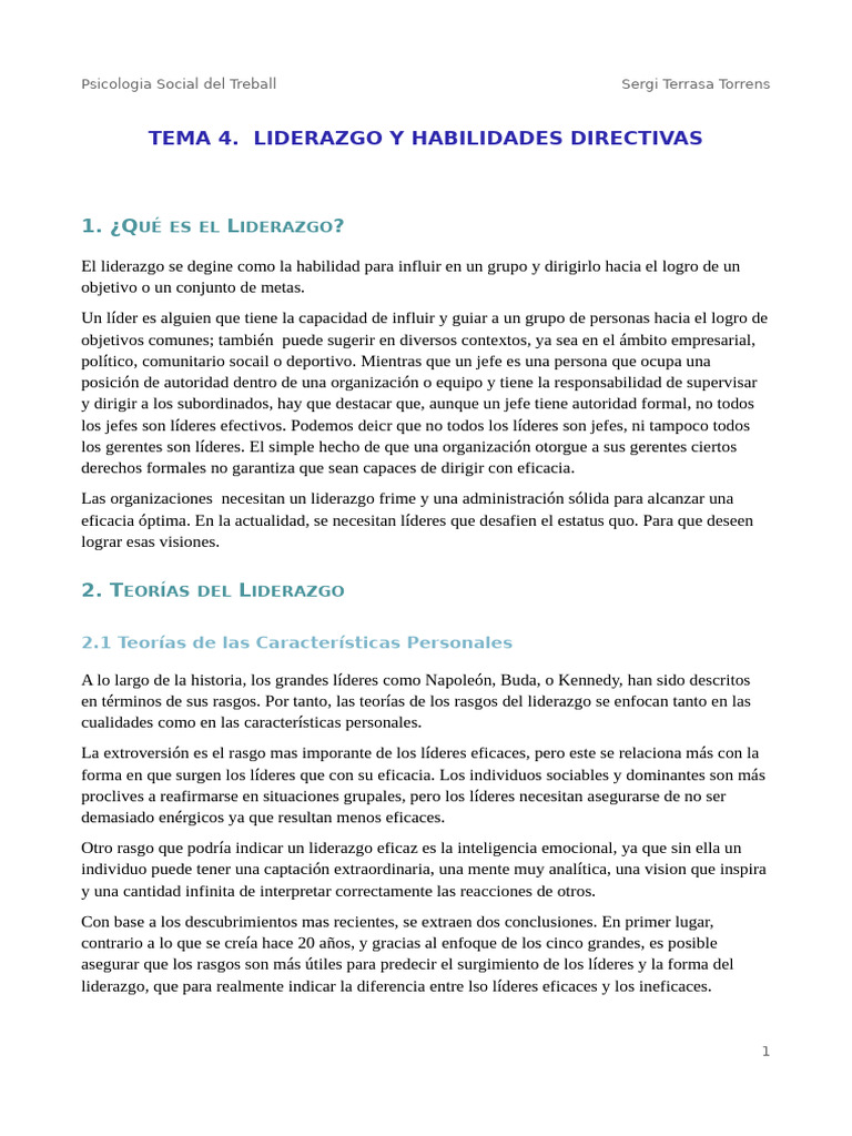 Liderazgo y Habilidades Directivas | PDF | Liderazgo | Psicología Social