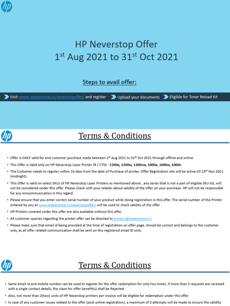 HP Neverstop Printer Offer Details | PDF | Printer (Computing) | Receipt
