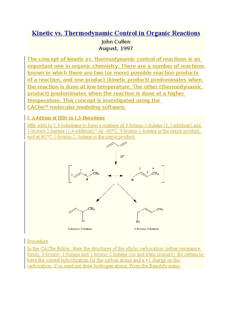 Thermodynamic Versus Reaction Control PDF Physical