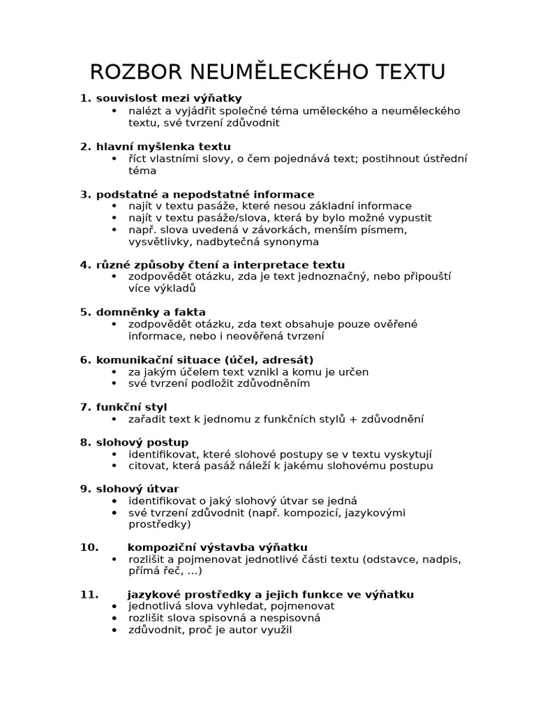 Rozbor Neuměleckého Textu | PDF