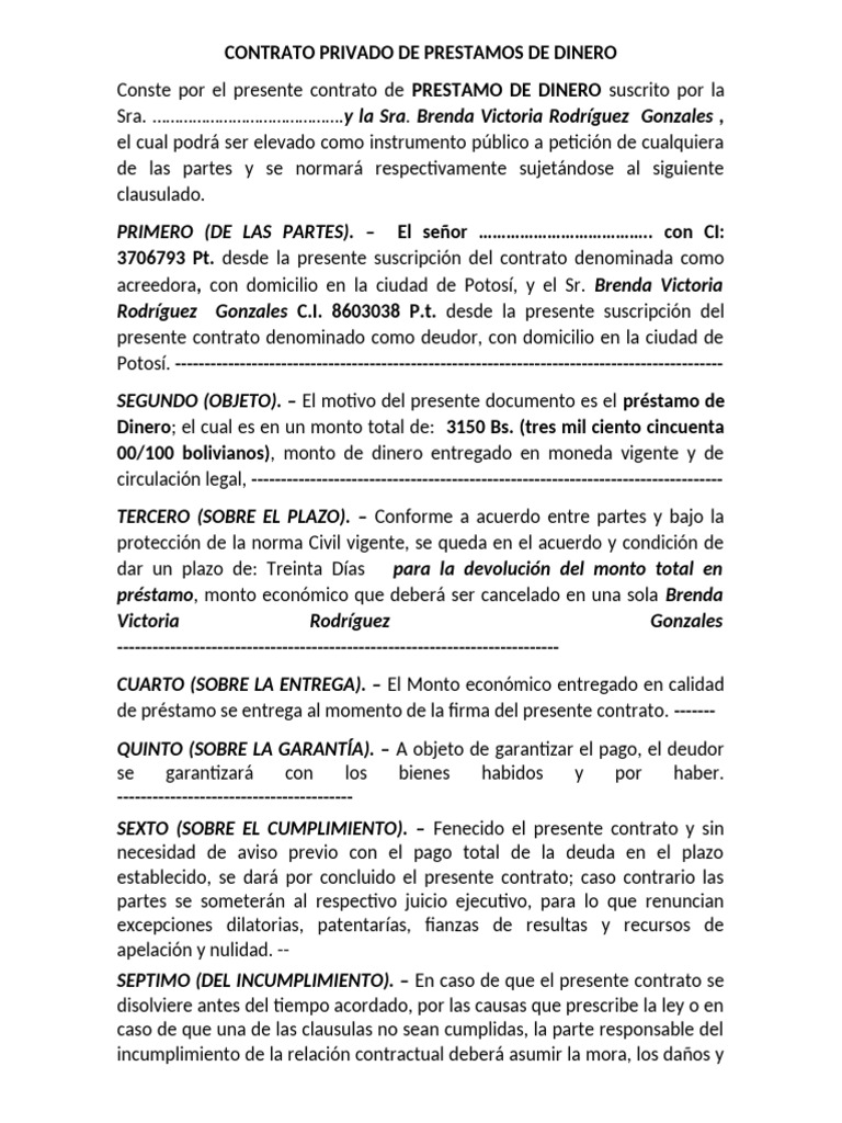 Contrato de Prestamo de Dinero Doña Teresa - 093135 | PDF | Pagos