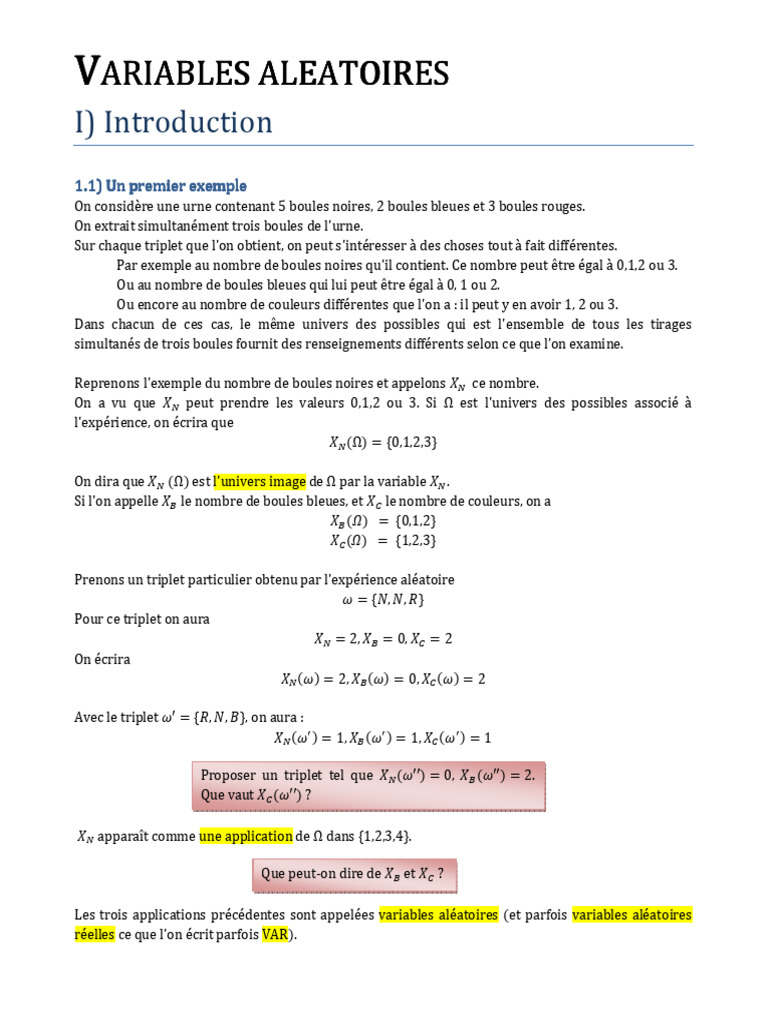 Variables Aléatoires et Probabilités | PDF | Espérance mathématique ...