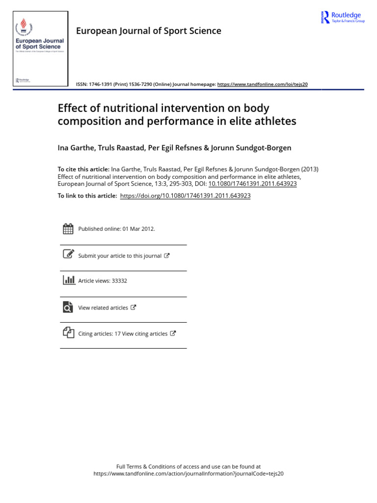 Effect of Nutritional Intervention on Body Composition and Performance ...