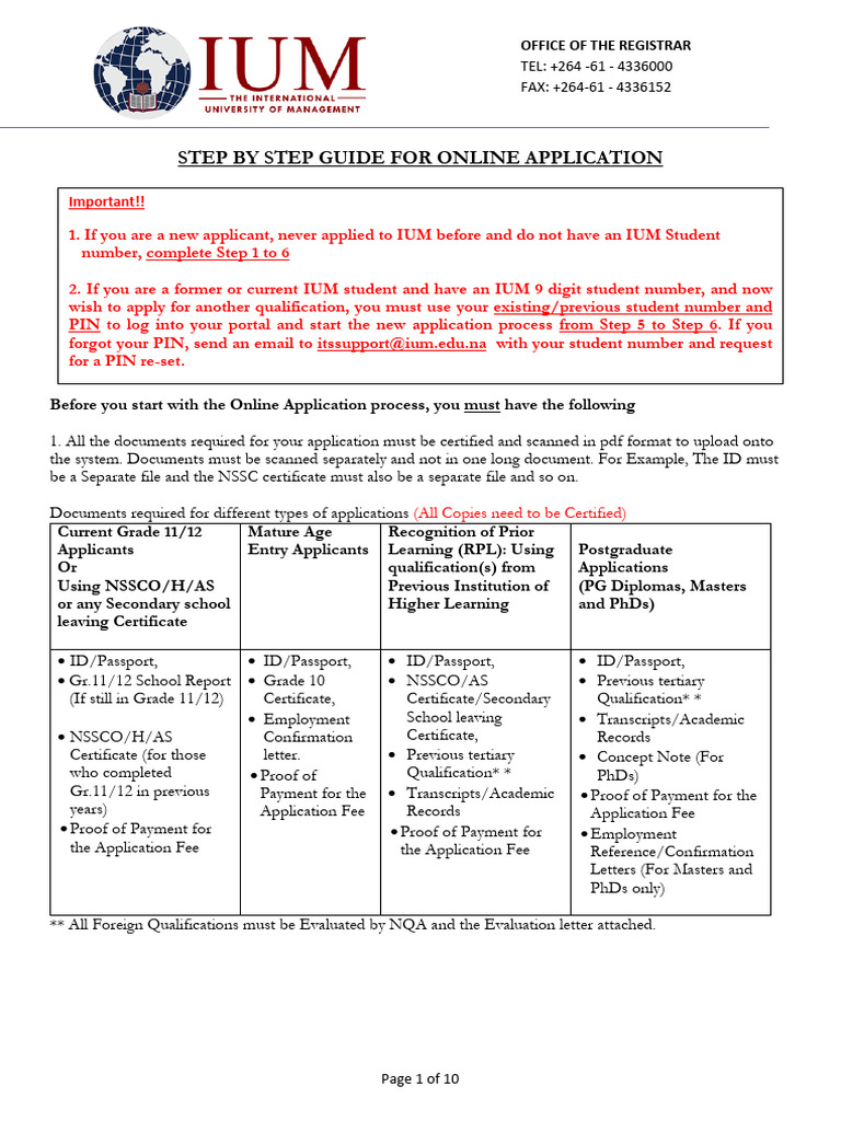 Ium Online Application Process Guide Pdf Academic Degree Master S