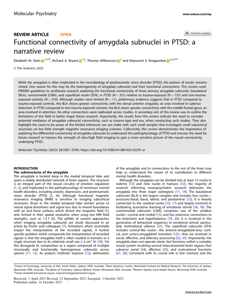 Functional Connectivity of Amygdala Subnuclei in PTSD: A Narrative ...