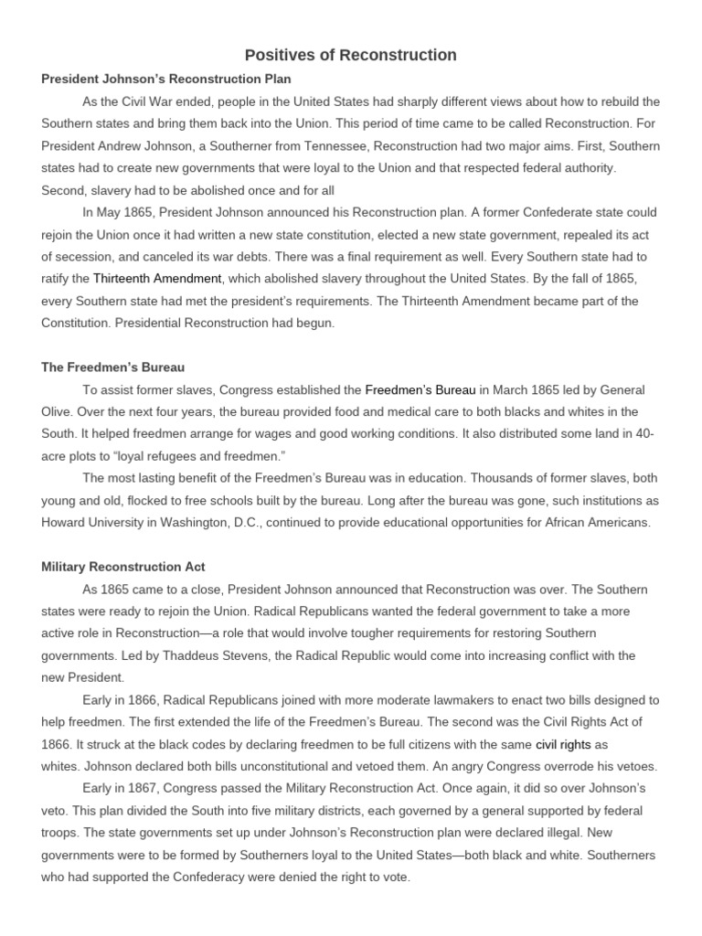 Positives And Negatives Of Reconstruction