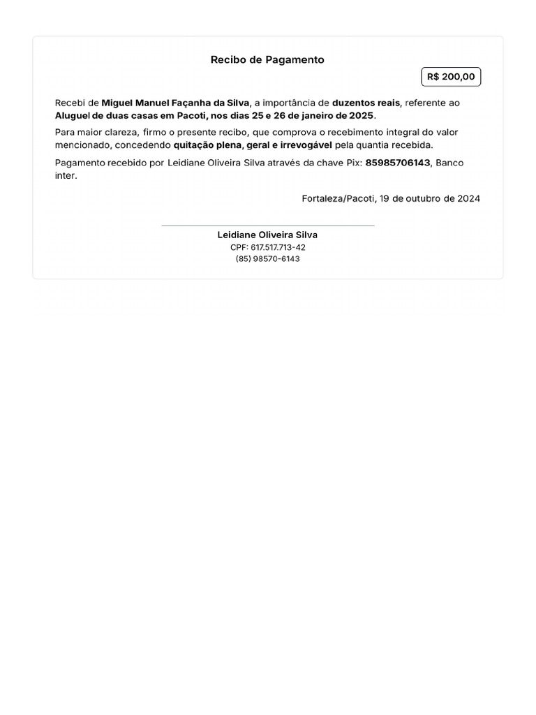 Recibo 2 - Leidiane | PDF