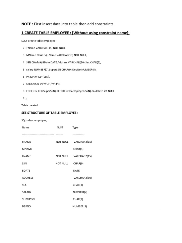 Constraints During Create TBL Exercise 2 | PDF | Data Model | Sql