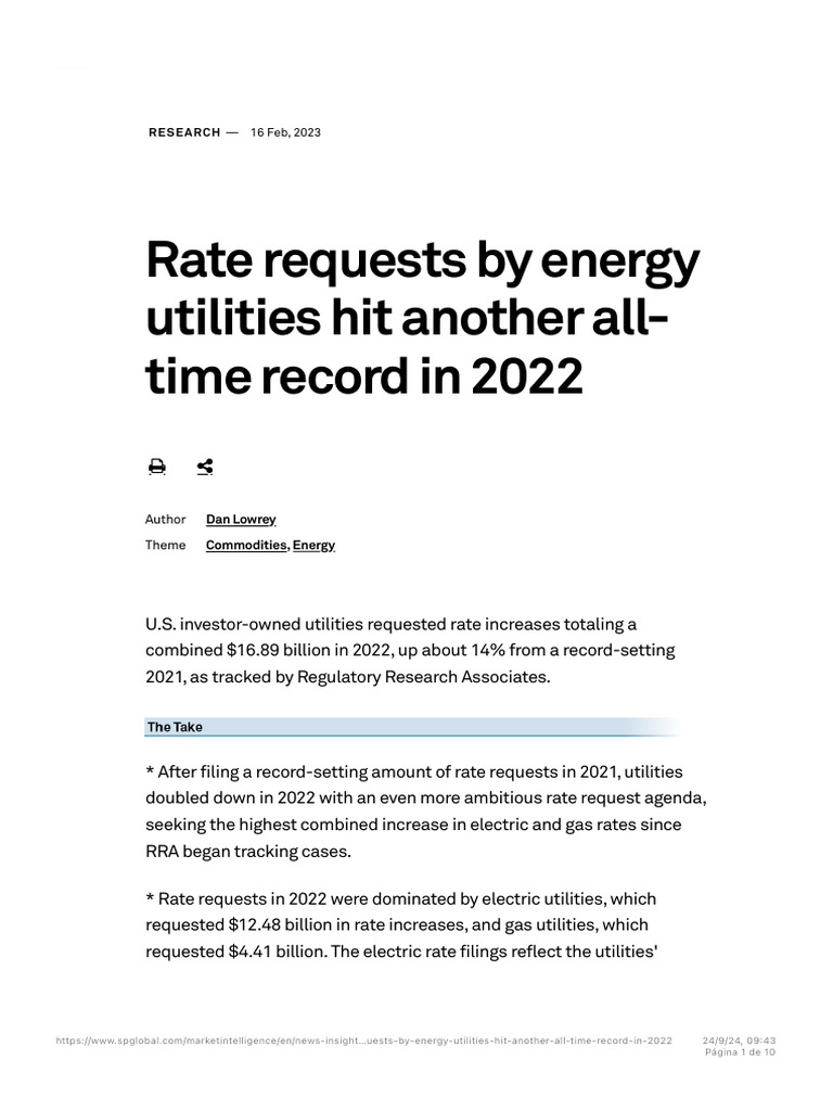 Rate Requests by Energy Utilities Hit Another All-Time Record in 2022 S ...