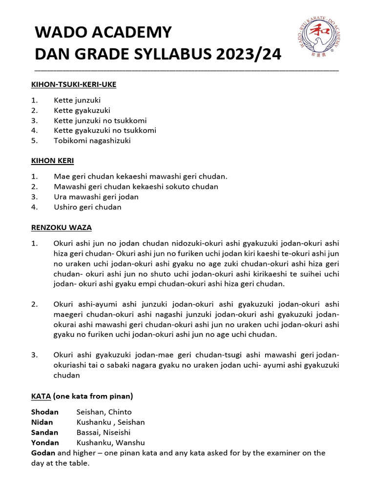 Dan Grade Syllabus 2023 24 | PDF | Karate | East Asian Martial Arts