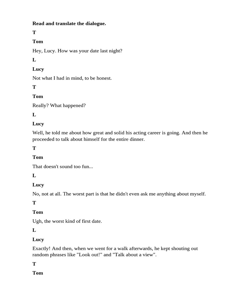 Read and Translate The Dialogue. T Tom | PDF