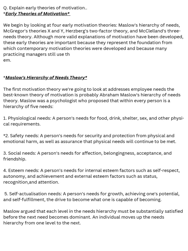 Early Motivation Theories Explained | PDF | Motivational | Motivation