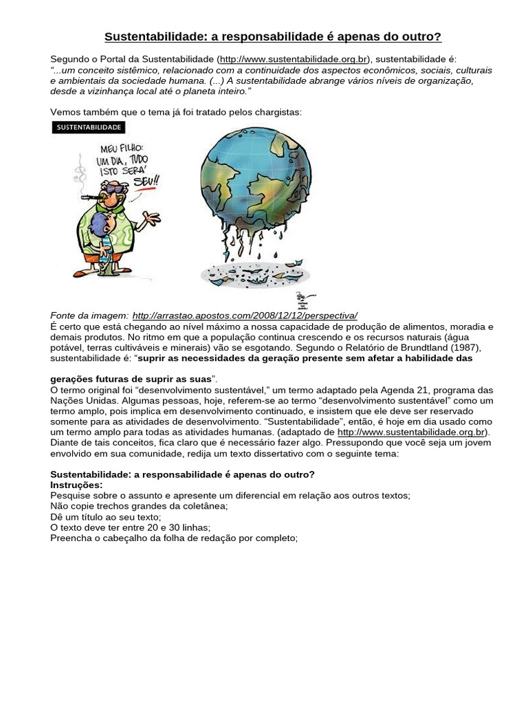 PROPOSTA DE REDAÇÃO - Sustentabilidade | PDF