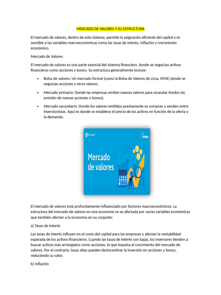 Mercado de Valores y Su Estructura | PDF | Bolsa de Valores | Bolsa