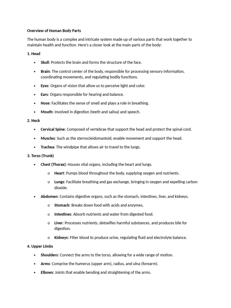 Human Body Parts and Functions Overview | PDF | Human Body | Arm