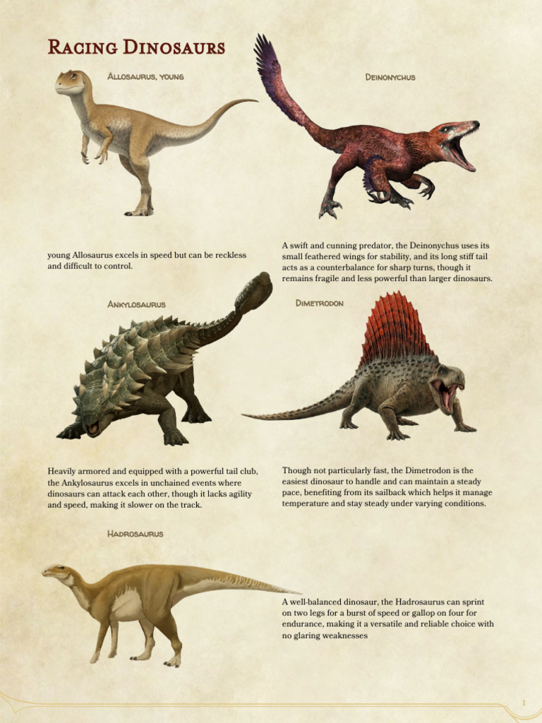 Racing Dinosaurs - The Homebrewery | PDF | Dinosaurs | Tyrannosaurus