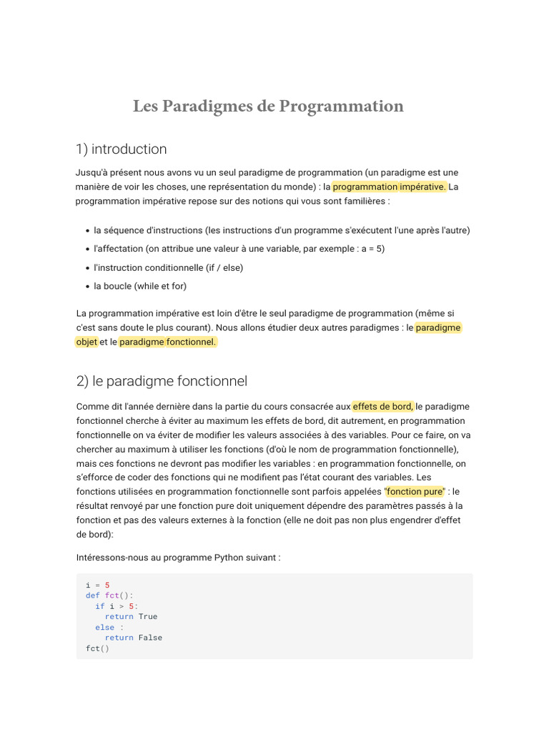Paradigmes de Programmation : Impératif, Fonctionnel, Objet | PDF ...