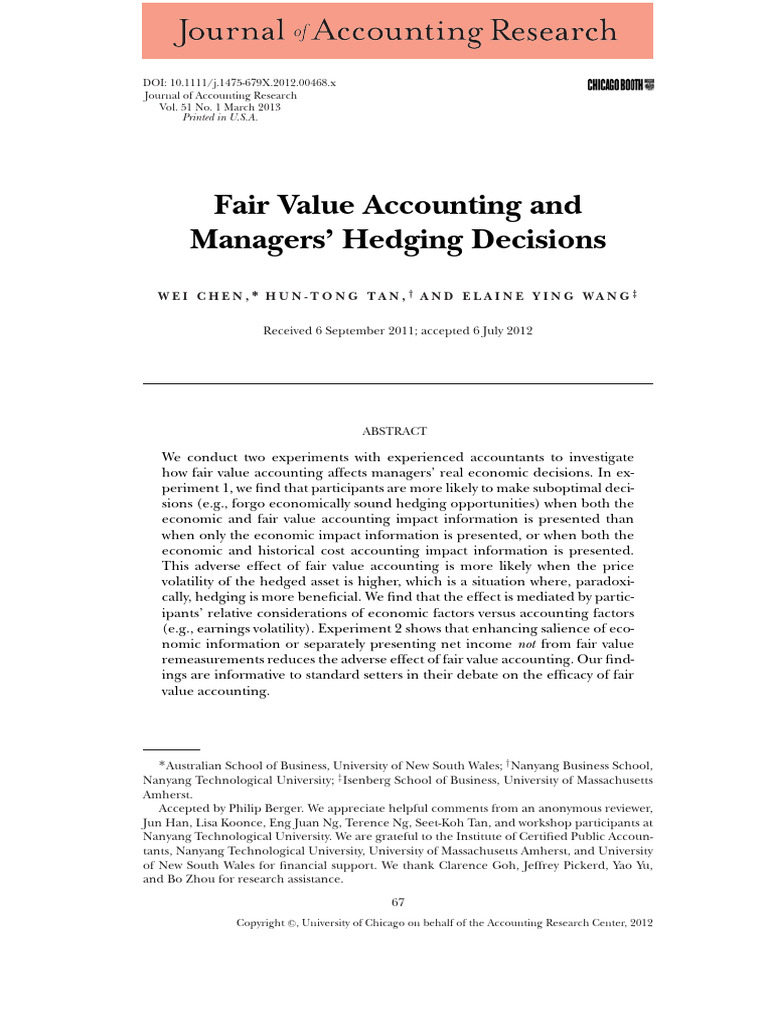 Chen Et Al. 2013. jAR. Fair Value Accounting and Managers' Hedging ...