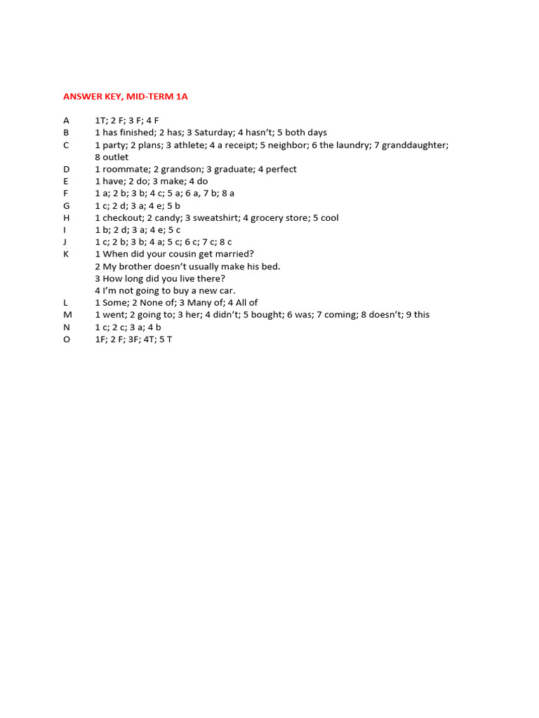 Evolve 2 Mid-Term Answer Key | PDF