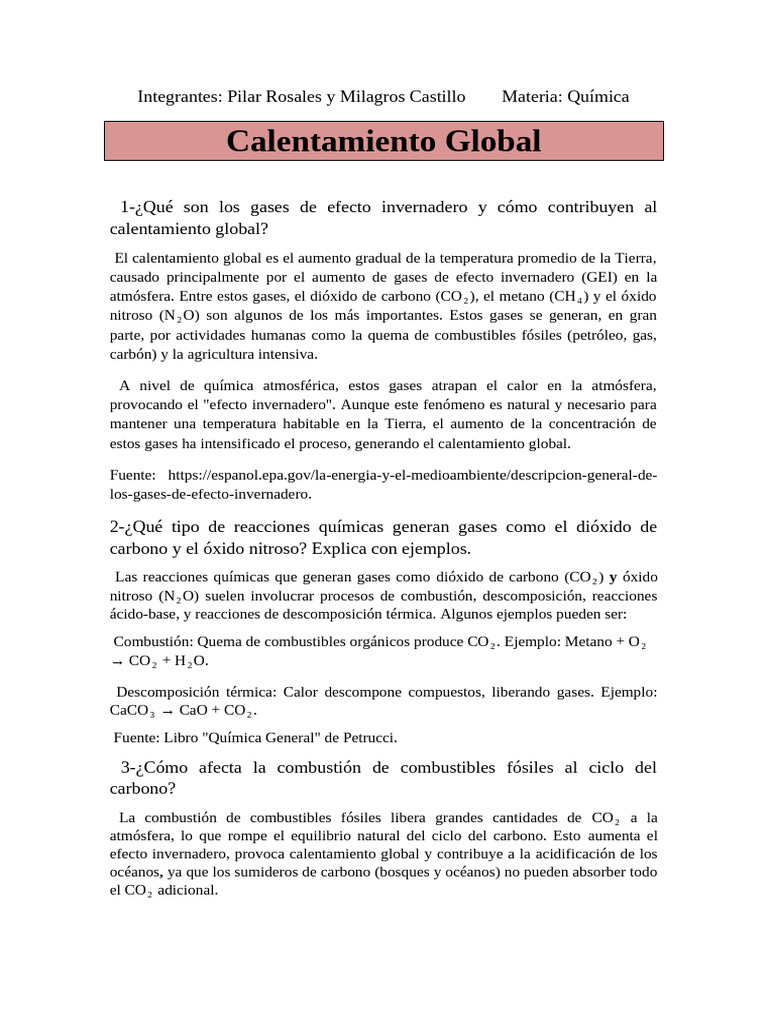Calentamiento Global | PDF | Gases de efecto invernadero | Dióxido de ...