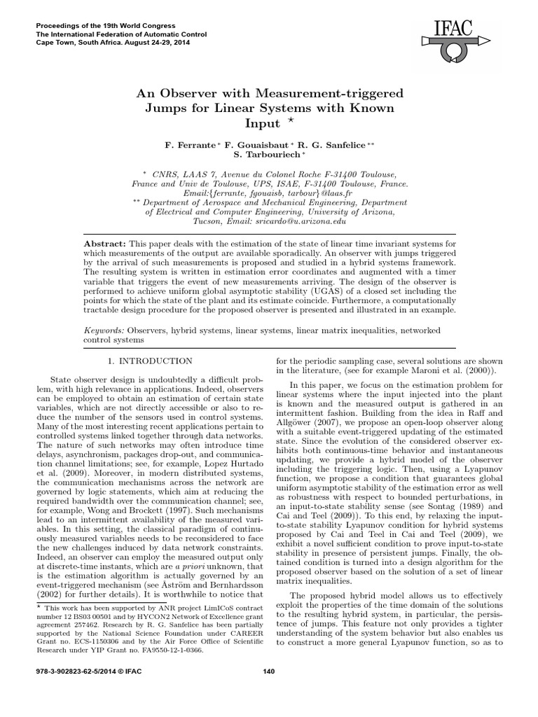 Hybrid Observer Design for Linear Systems | PDF | Matrix (Mathematics ...