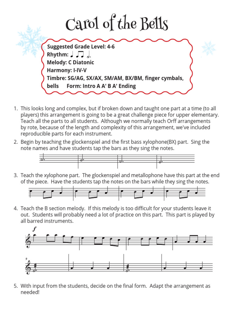 Carol of The Bells Orff Teaching Notes | PDF | Instrument de percussion