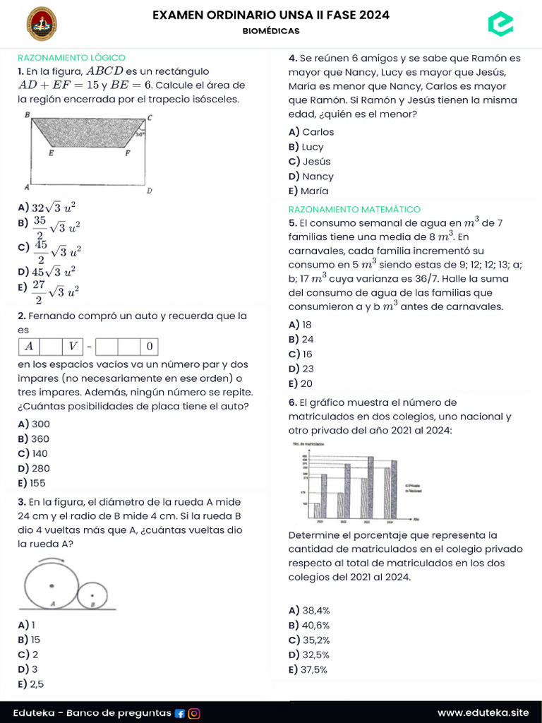 Examen - Ordinario Unsa II Fase 2024 - Eduteka - 1716242462340 | PDF
