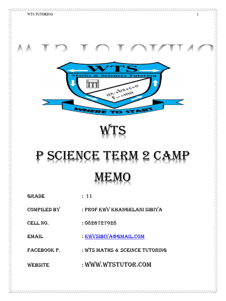 Wts P Science GR 11 Term 2 Camp Memo | PDF | Gases | Physical Sciences