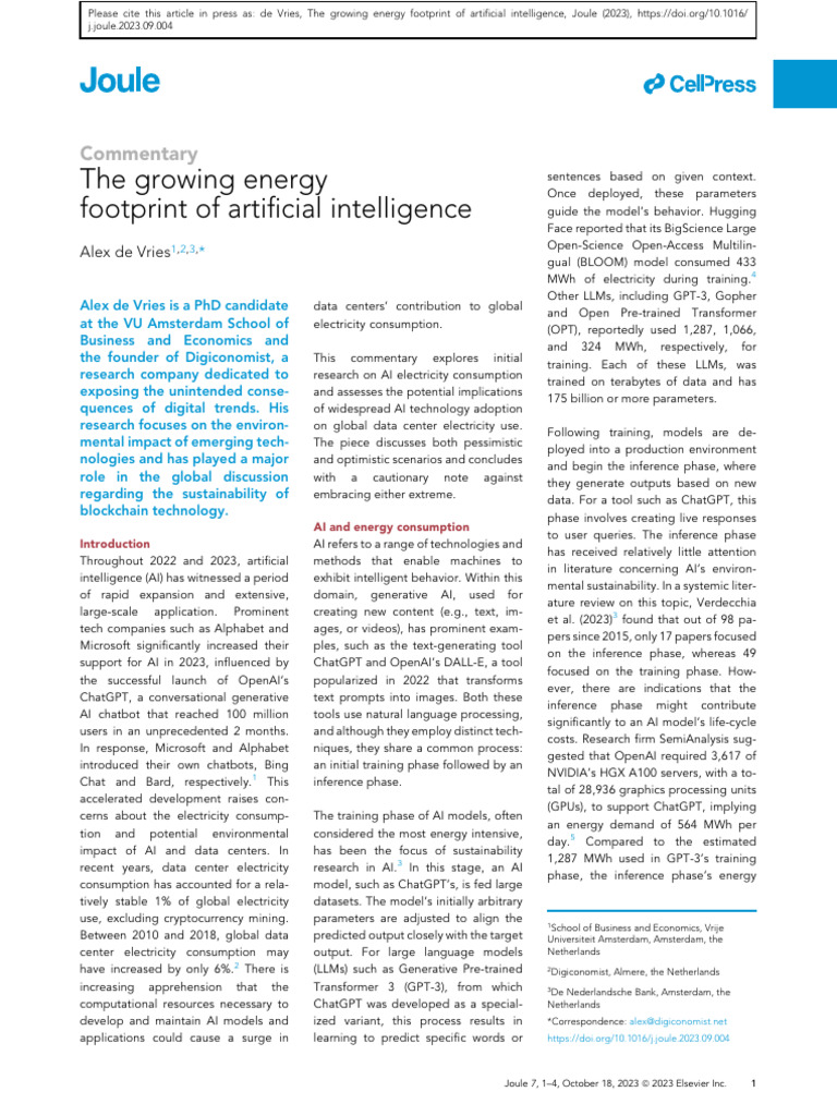 The Growing Energy Footprint of Artificial Intelligence | PDF ...