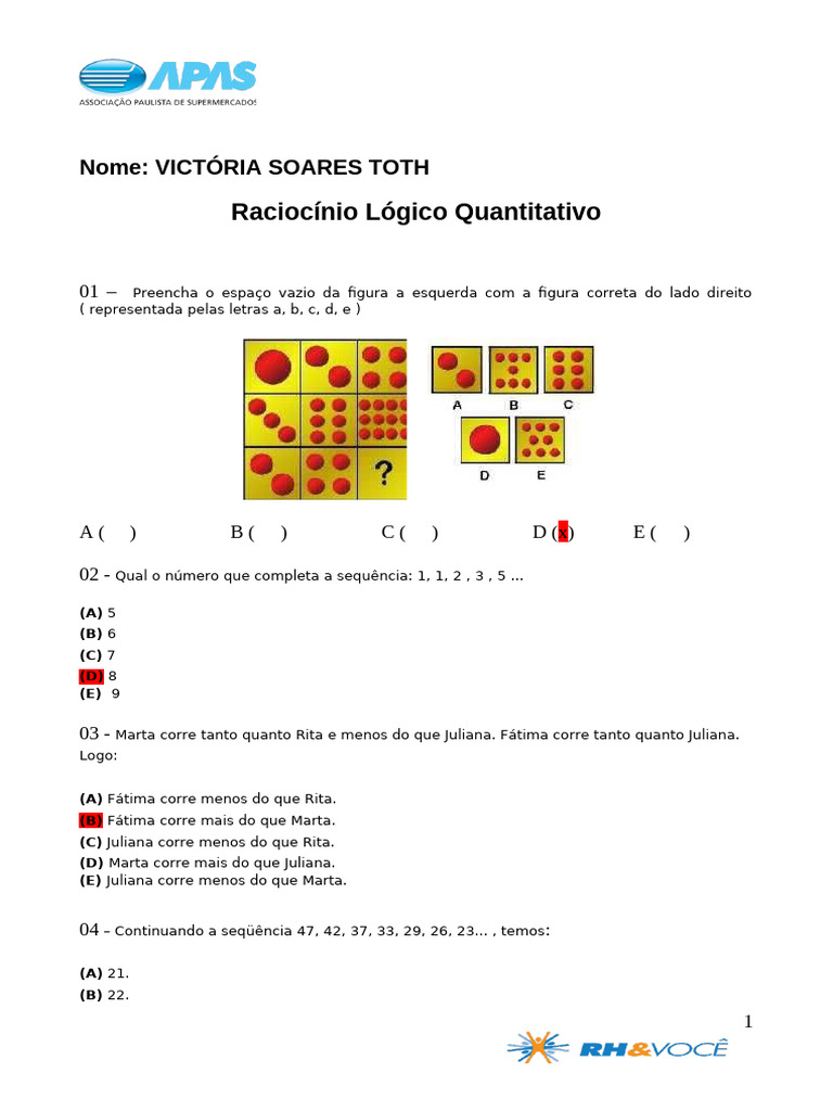 Teste de Raciocínio Lógico - A | PDF | Aprendizado
