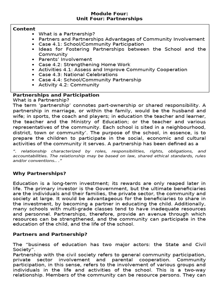 Fostering School Community Partnerships Pdf Teachers Partnership