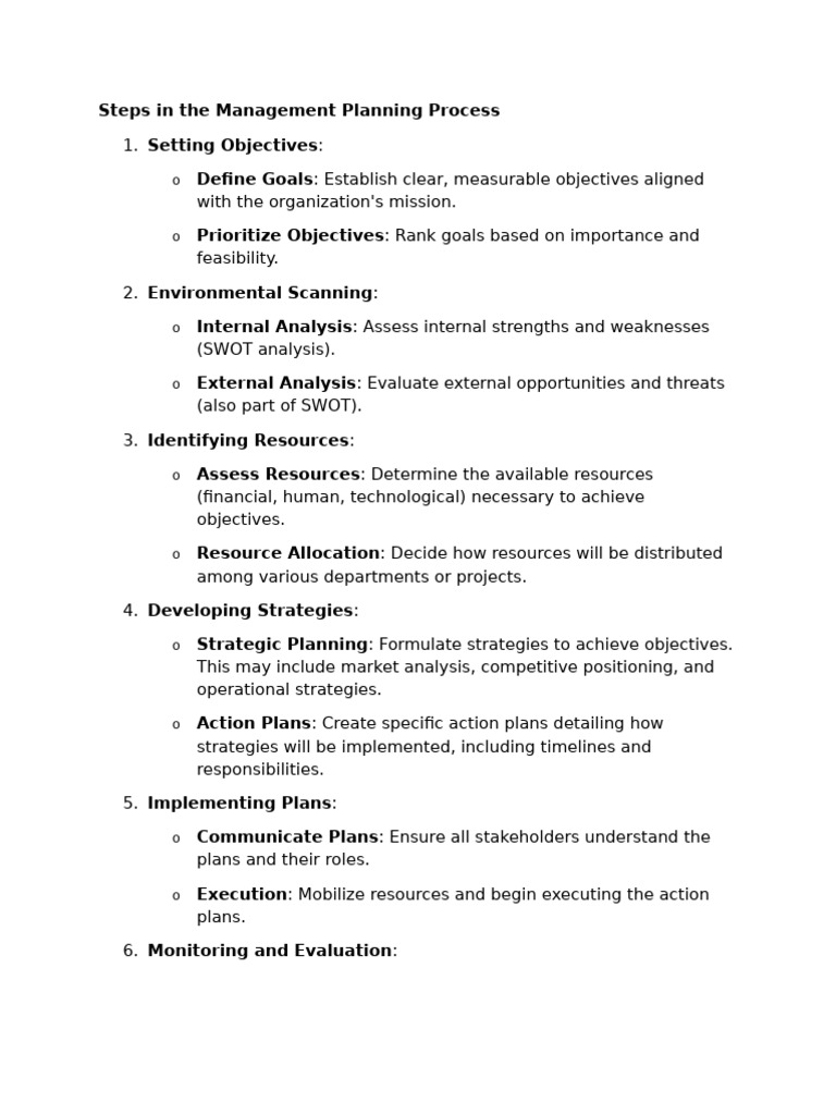 Steps in The Management Planning Process | PDF | Strategic Planning ...
