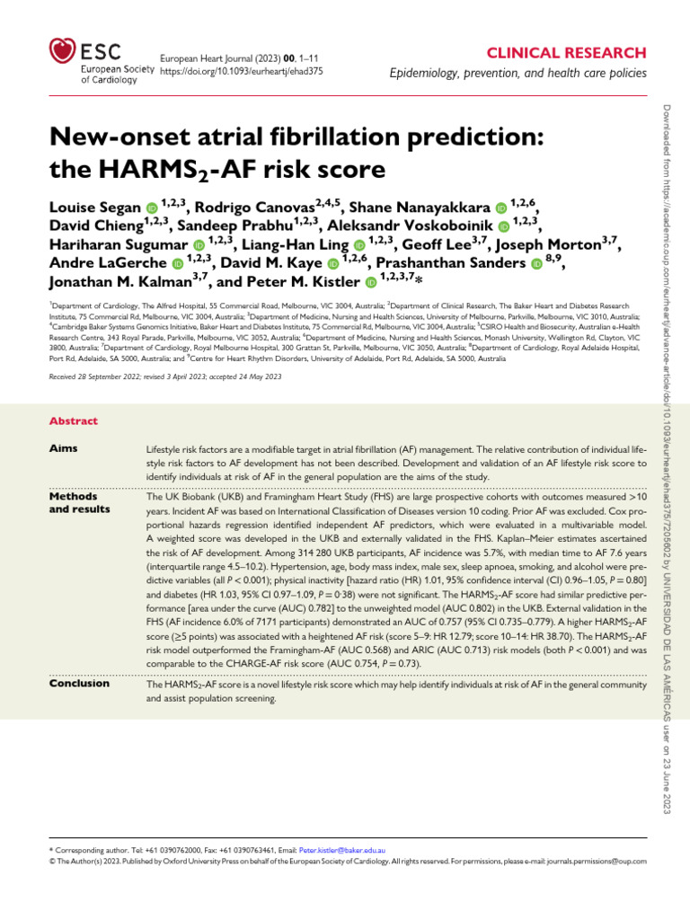 Nueva Escala de Prediccion de FA HARMS2 AF Risk Score ESC, 2023 | PDF ...