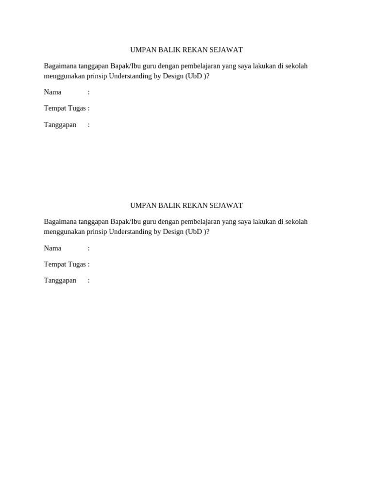 Format Umpan Balik Rekan Sejawat UBD | PDF