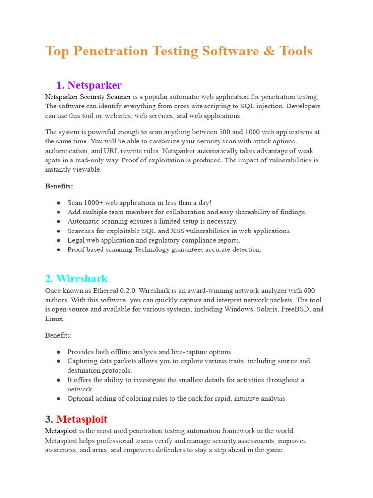 Top Tools for Penetration Testing | PDF | Penetration Test | Computing