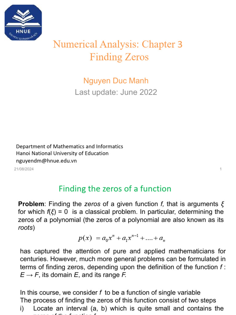 Numerical Analysis: Chapter Finding Zeros: Nguyen Duc Manh | PDF ...