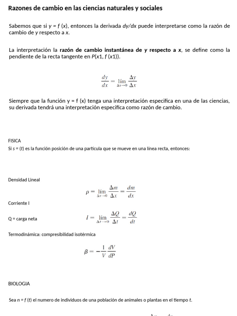 Razones de Cambio en Las Ciencias | PDF