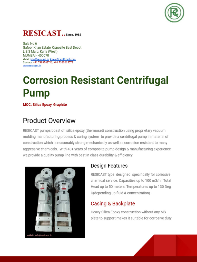 Corrosion-Resistant Centrifugal Pumps | PDF | Pump | Epoxy